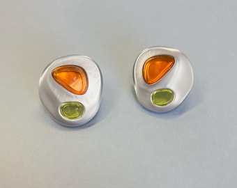Boucles d'oreilles • argenté orange jaune • puce • tige en argent 925 • SST • Cadeau pour elle