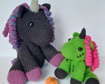 Large Crochet Unicorns Handmade Amigurumi Gift Gothic Purple Vampire Evil