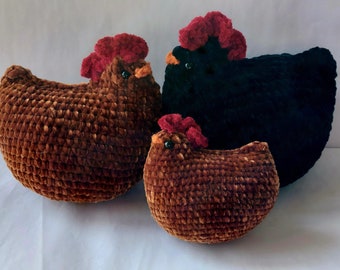 Crochet CHICKEN Hen White/Grey/Black/Brown Fluffy Chenille Easter Spring Cute Crochet Amigurumi Handmade Farmyard Gift