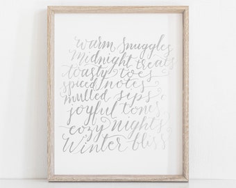 Winter Decor Holiday Sign, Favorite Things Hand Lettering Wall Art