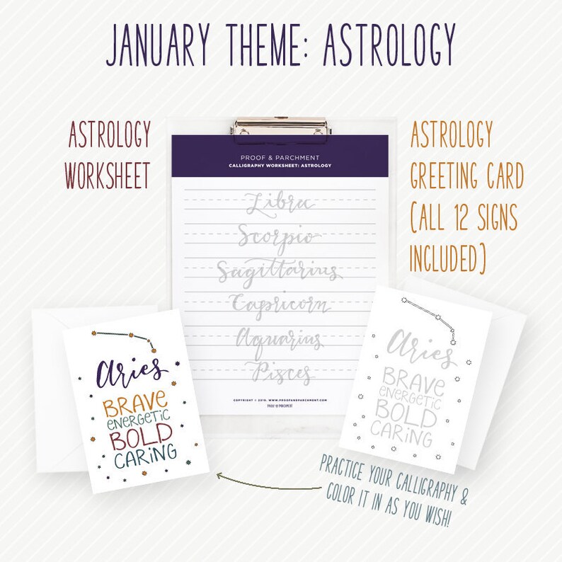 Astrology Printable Lettering Practice Worksheets Zodiac - Etsy