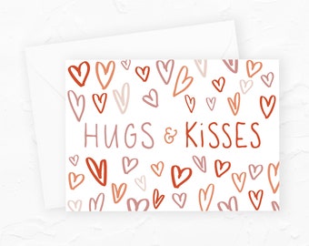 Hugs and Kisses Valentines Card Hearts Valentines Day Card