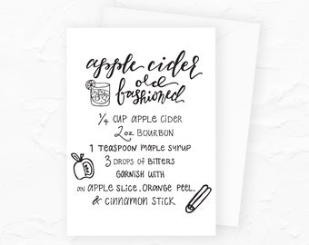 Fall Recipe Card, Apple Cider Cocktail Card, Autumn Card