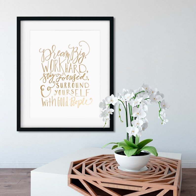 Office Decor Rose Gold Foil Print Wall Art Dream Big Wall Etsy