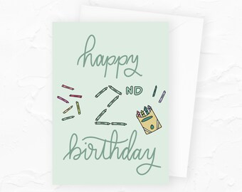 2nd Birthday Card with Crayons, Happy Second Birthday Card, Crayons Birthday Card
