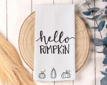 Hello Pumpkin Decor Tea Towel, Pumpkin Spice Kitchen Decor