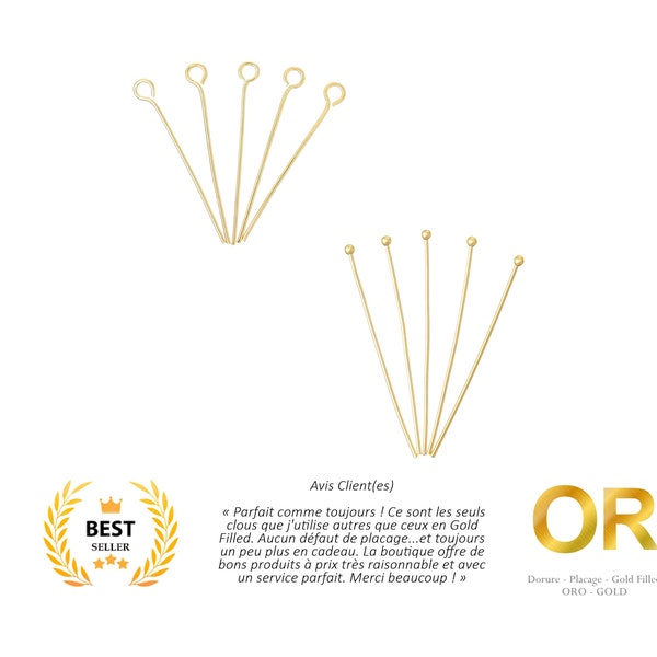 Or 18K - Tête Ronde ou Boule - 10, 100 ou 1000 Clous Or - Dorure à l'or fin