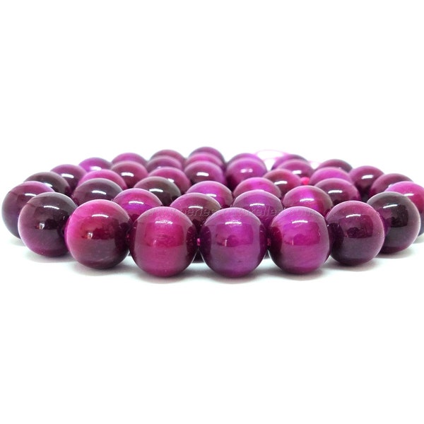 Oeil De Tigre Grade AA - 4/6/8/10mm - 10 ou 100 perles au choix - Rose Fuchsia - Perles Gemmes Semi-Précieuses