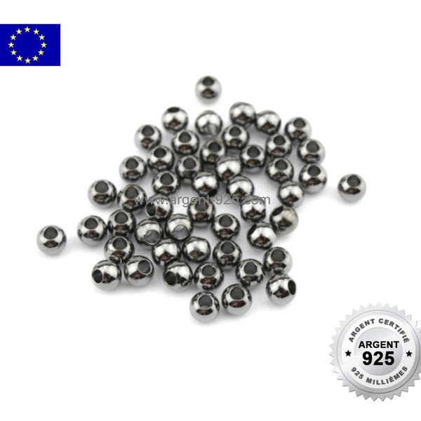 Argent 925 Rhodié Noir - 2/3/4/5/6/8mm - 10 ou 100 Perles Argent 925