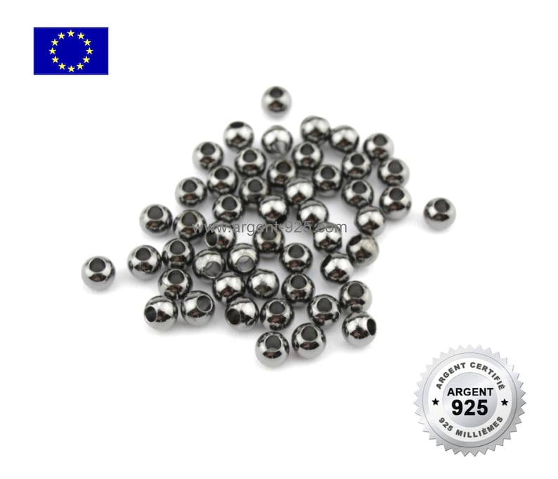 925 Plata Negro Rodio Chapado 2/3/4/5/6/8mm 10 o 100 925 Cuentas de Plata imagen 1