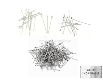 Stainless steel - HeadPins and EyePins - 10 or 100 Stainless Steel Pins