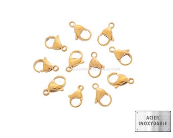 Stainless steel - 10mm or 12mm - 1/10/100/500 Golden Stainless Steel Lobster Clasps