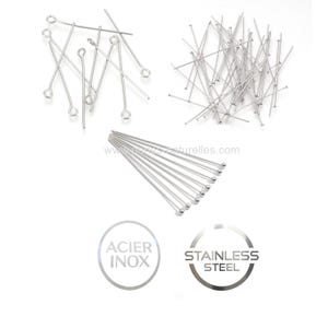 Acero Inox - Alfileres - 10 o 100 alfileres de acero inoxidable (cabeza plana, bola o ojo)