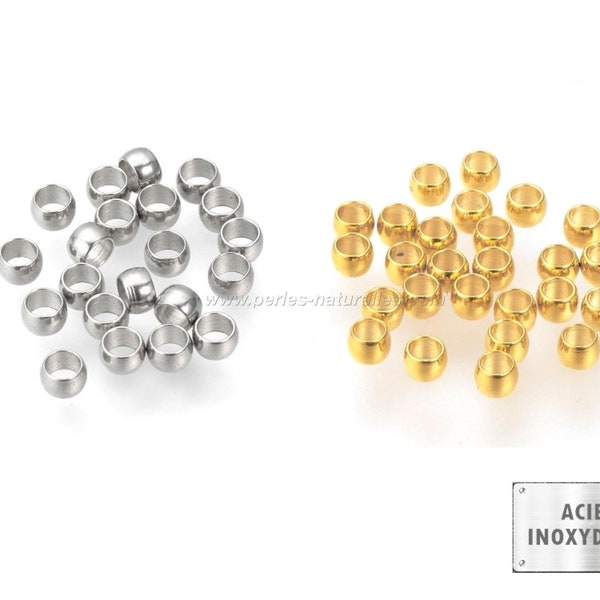 Acier Inox - 1.5, 2.5mm ou 3mm - 10/100/1000 Perles à Ecraser - Couleur Acier ou Doré