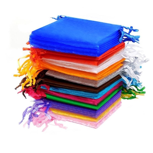 Organza - 7x9cm ou 10x12cm - 50/100/500 Pochettes Multicolores