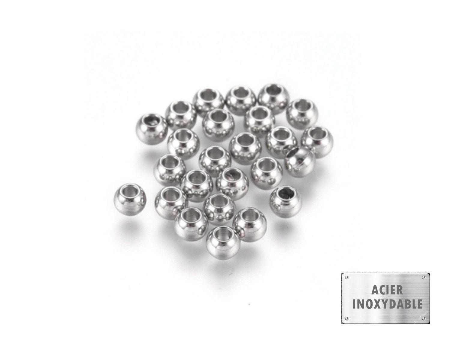 100 Perles Entretoises En Acier Inoxydable 4mm - Perles Heishi Plates, Argentées, Neuves