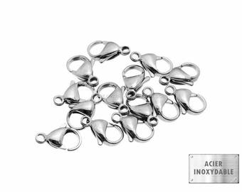 Stainless steel - 10mm or 12mm -  1/10/100 Stainless Steel Lobster Clasps