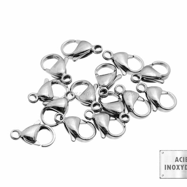 Stainless steel - 10mm or 12mm -  1/10/100 Stainless Steel Lobster Clasps