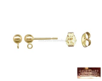 Gold Filled 14K - Clous d'Oreilles Boule 4mm : 2 ou 10 clous