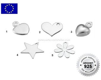 Argent 925 - 1 ou 10 Charms Breloques au choix : Coeur, Etoile, Fleur