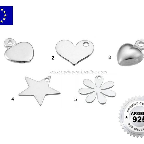 925 Silver -  1 or 10 Silver Charm : Heart, Strass, Flower