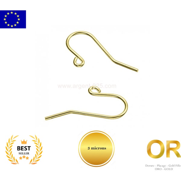 3 microns - 2, 10 or 100 Hooks 18mm 18K Gold - Fine gold gilding