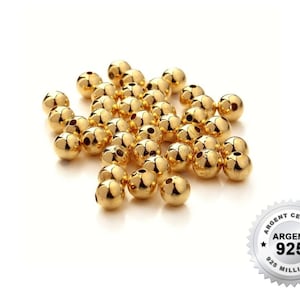 925 Silver with Gold 24K - 2/3/4/6/8mm - 10 or 100 Beads