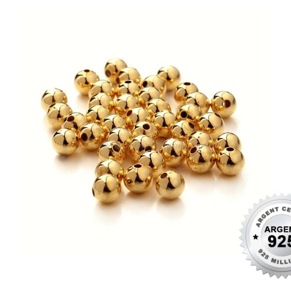 925 Silver with Gold 24K - 2/3/4/6/8mm - 1/10/100 Beads