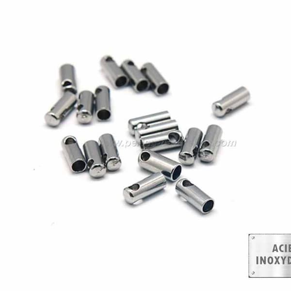 Acier Inox - 2mm/3mm - 10 ou 100 Embouts pour cordons 2 et 3mm - Embouts à Coller en Acier Inox