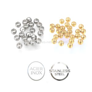 Acier Inox - 1, 1.5, 2mm ou 3mm - 10/100/1000 Perles à Ecraser - Couleur Acier ou Doré