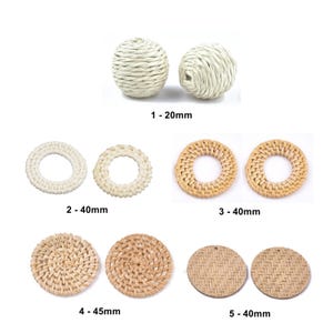 May include: Assortment of woven rattan and straw circles and spheres in various sizes. The circles range from 40mm to 45mm in diameter. The spheres are 20mm in diameter.