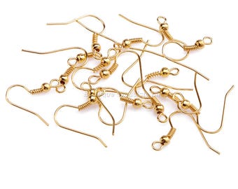 Or 18K - 100/500/2500 Crochets Boucles d'Oreilles avec Dorure Or 18k