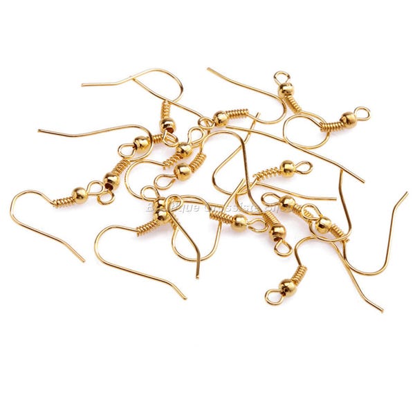 Or 18K - 100/500/2500 Crochets Boucles d'Oreilles avec Dorure Or 18k