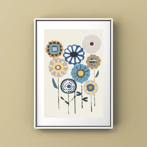 Retro Flower Print, Mid Century Print, Floral Print, Retro Floral, Scandinavian Print, Nordic Print, Vintage Floral, Boho Flower Print
