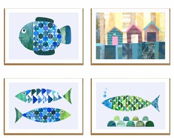 Fisch, Grußkarte, Geburtstagskarte, Kinder, Strandhütte, Beste Freundin Geschenk, Party Einladung, Dankeskarte, Geschenkideen, Nautisch, Blankokarten