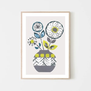 Retro Flower Print, Mid Century Print, Flower Wall Art, Flower Art, Retro Botanical, Scandinavian Floral, Botanical Print, Vintage Botanical