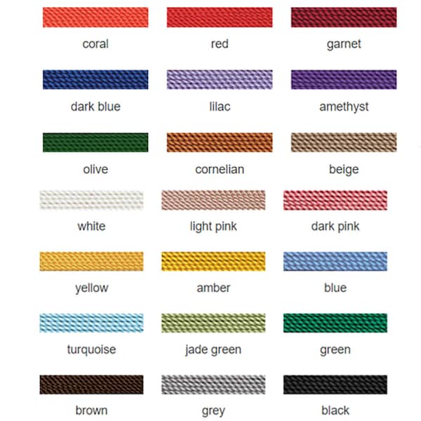 Griffin 100% Natural Silk thread, 13 Sizes, 21 Colours