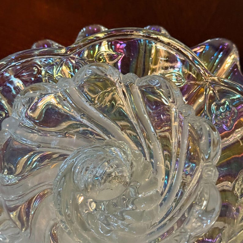 Iridescent Glass Candy Dish Fluted Edges & Intricate Swirl Design - Etsy