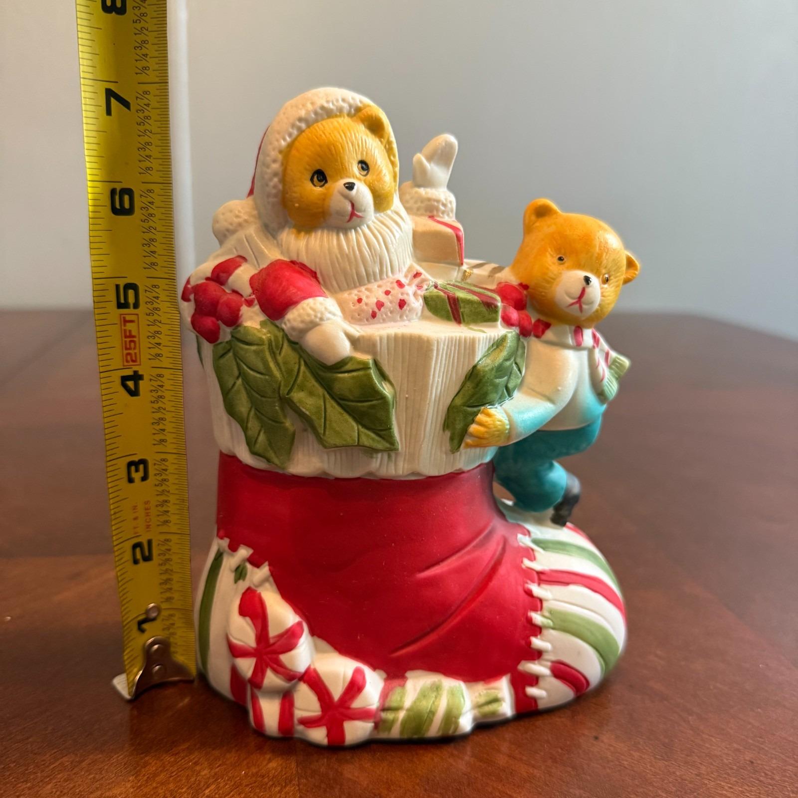 Vintage 1980s Christmas Bear Santa Stocking Figurine 7