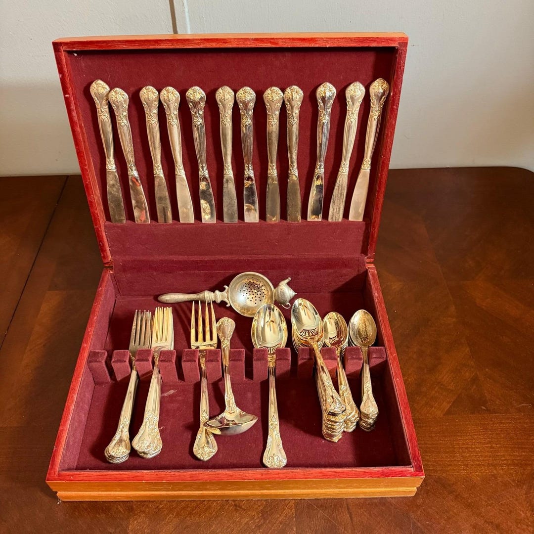 Vtg Godinger Silver Plated Flatware Tea Strainer 53 Pieces Floral