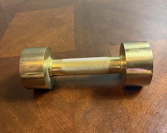 Vintage 2 LB Brass Tone Dumbbell Hand Weight Knurled Handle