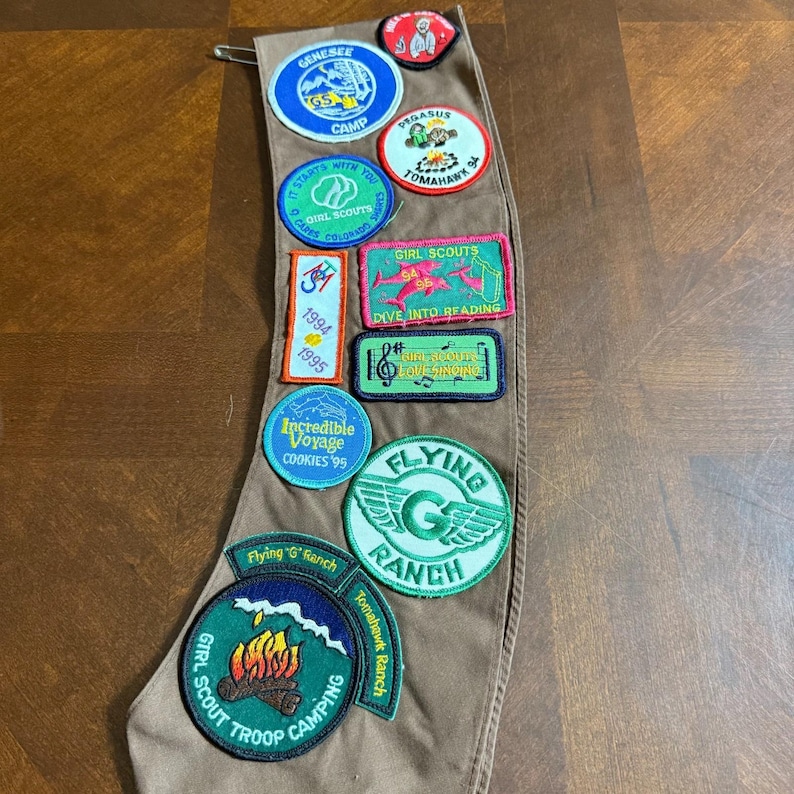 Vintage Girl Scouts Uniform Vest w/ Badges, Sash & Pouch Lot 1990s USA image 7