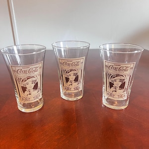 Vintage Coca-Cola Flared Glass Tumbler - Victorian Lady collectible flair glasses collectible drinkware Coca-Cola memorabilia