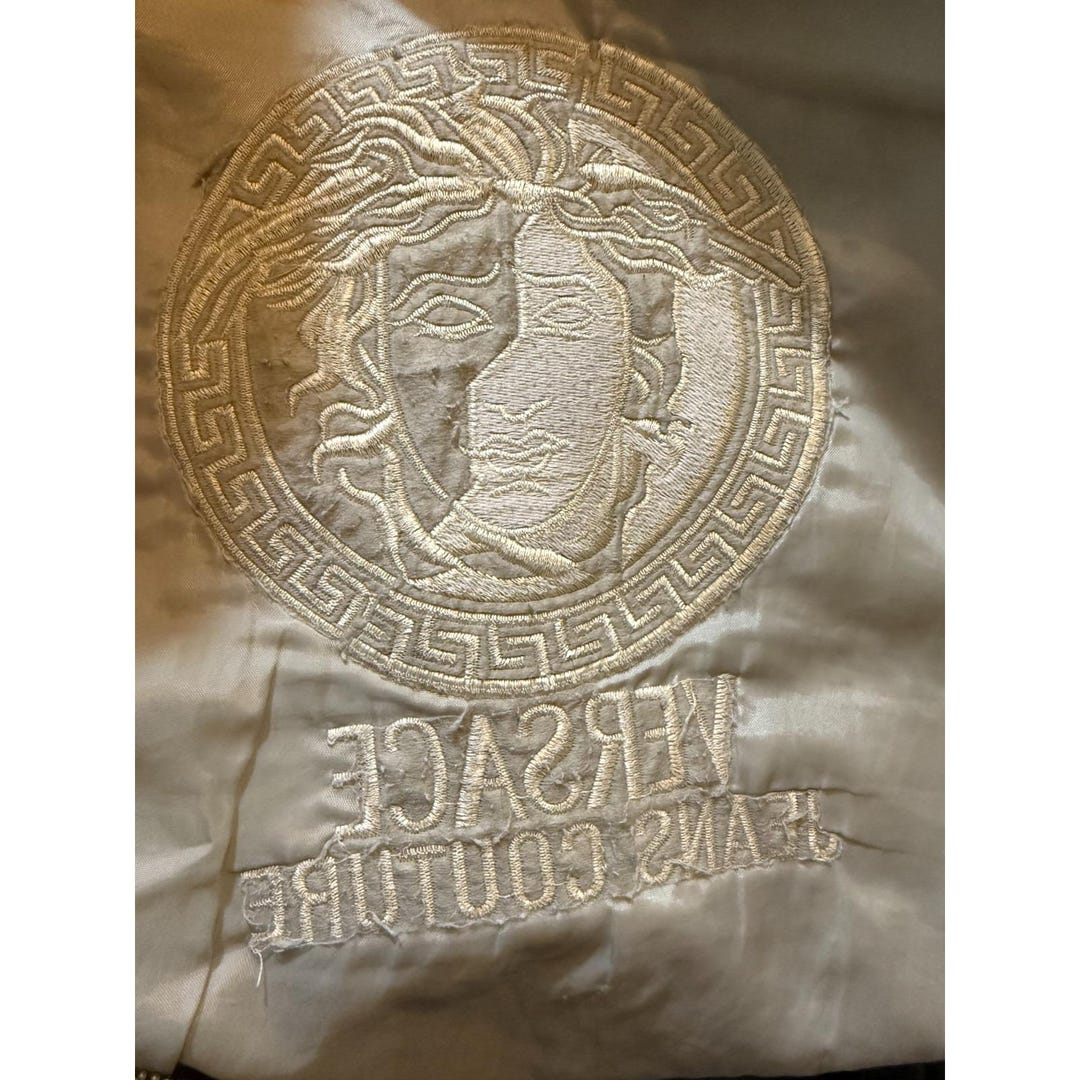 Vtg 90's Versace Jeans Couture Men's Cream Leather Jacket Medusa