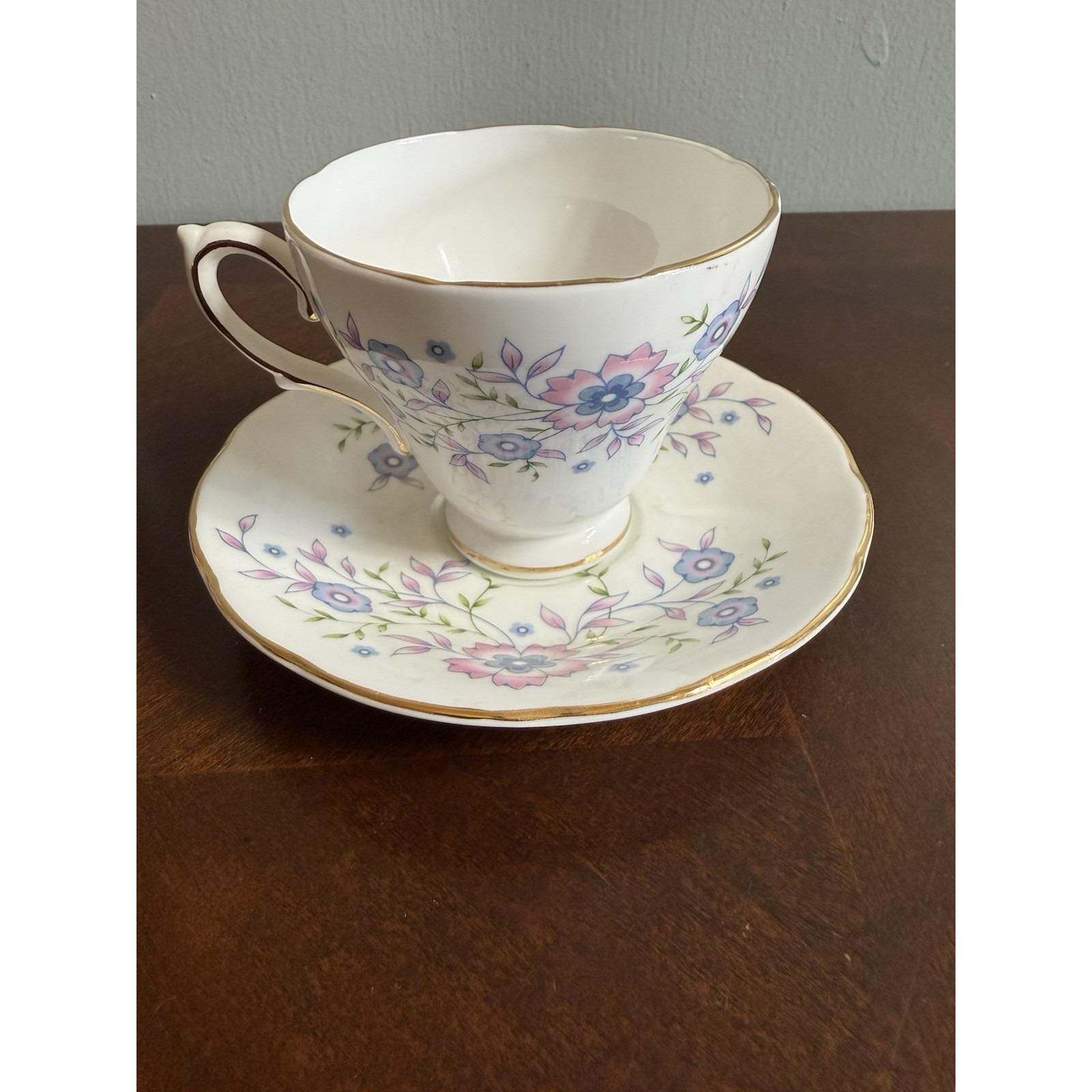 VTG Avon Blue Blossoms Fine Bone China Teacup & Saucer Floral