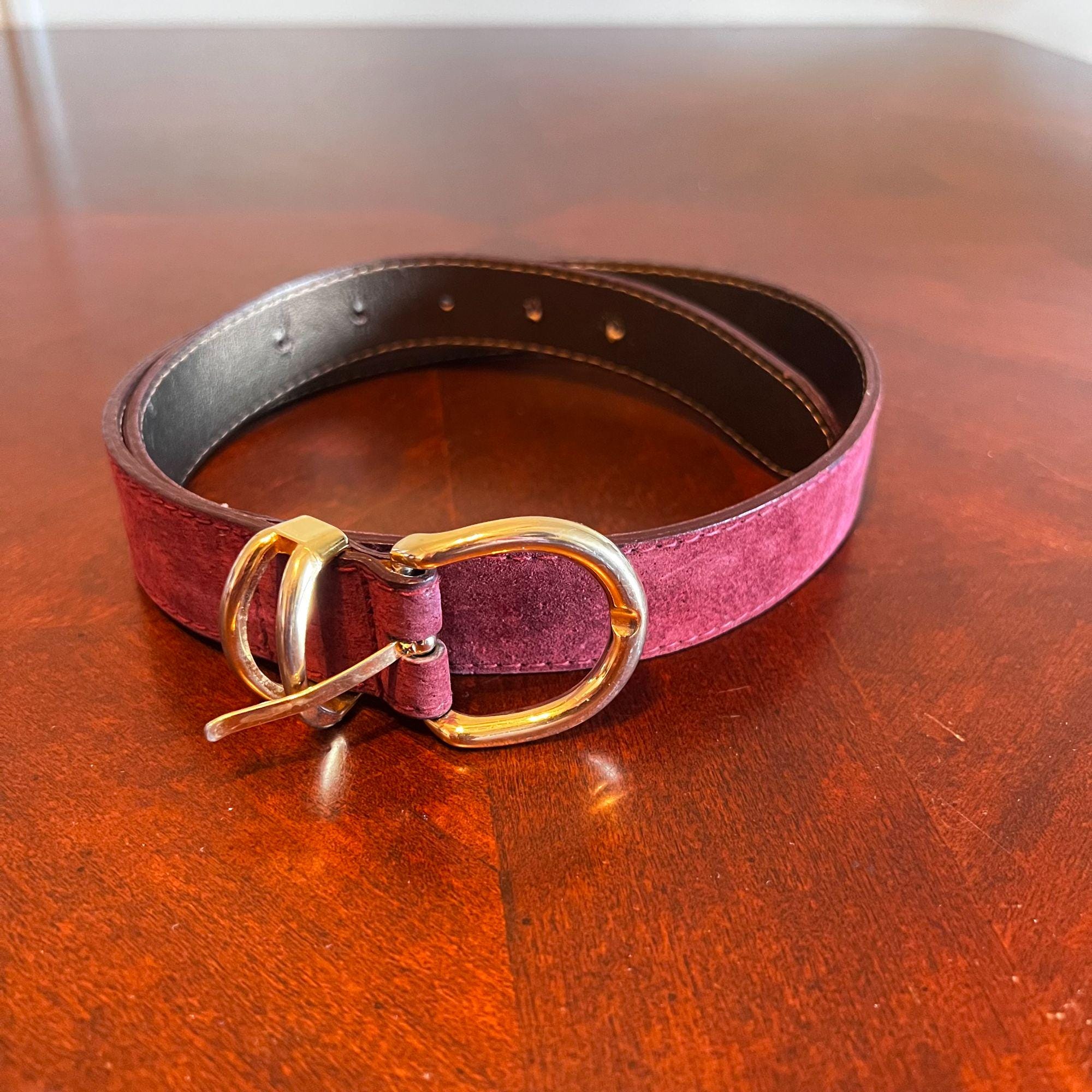 Vintage Omega Womens Genuine Suede Burgundy Belt With Gold  display picture 2