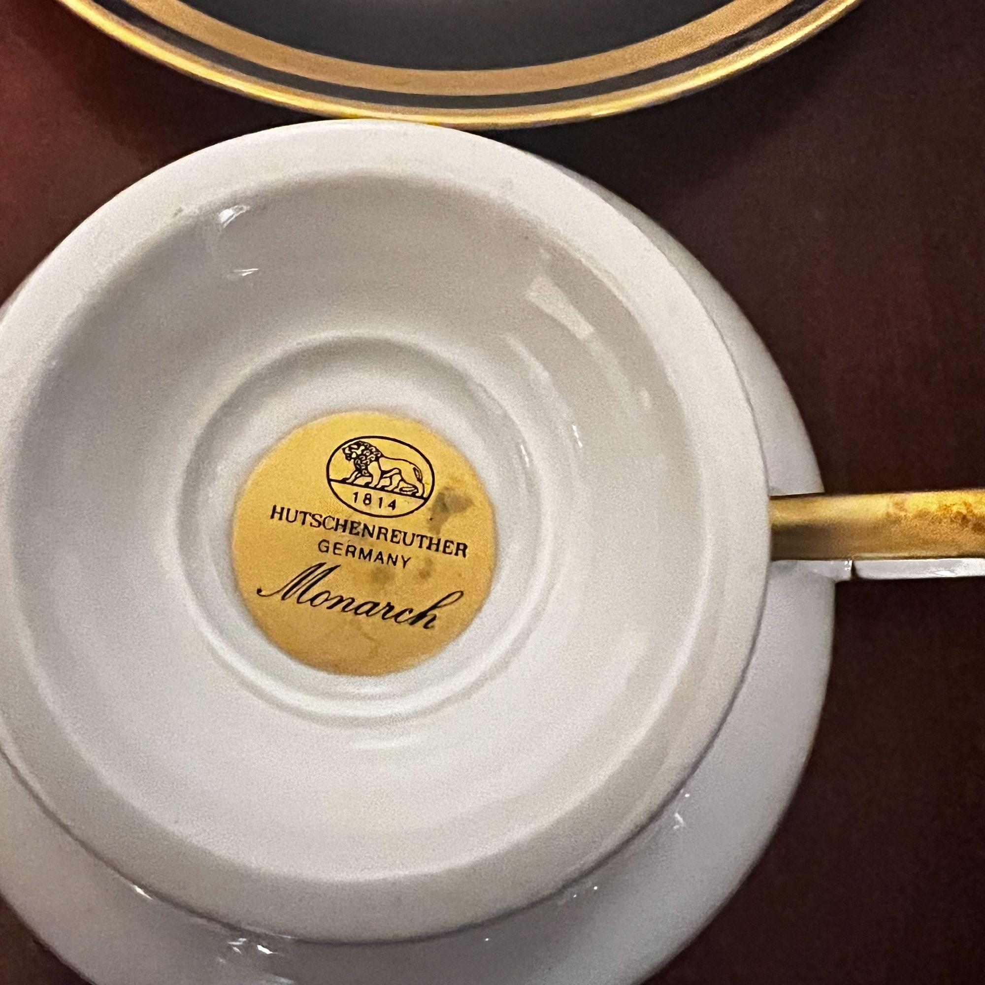 Hutschenreuther 1814 Monarch Germany Cobalt Porcelain Teacup & Saucer Gold Trim