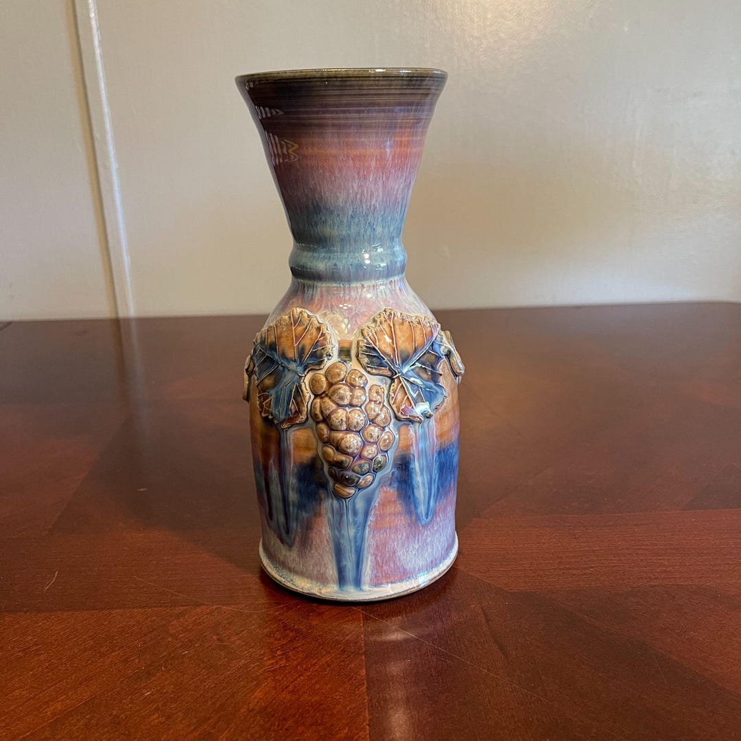 Vintage Handmade Glazed Studio Pottery Vase Artist Signed Grapevine ...