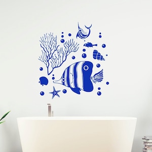 Nautical Wall Decals - Sea Life Vinyl Sticker - Fish Sea Ocean Nautical Decals - Ocean Decals - Bathroom Art Decor SM169