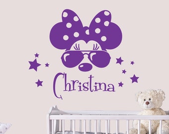 Custom Name Vinyl Sticker, Minnie Mouse with Bow, Girls Room Decor, Minnie Mouse Decal, Nursery Decor IQ18